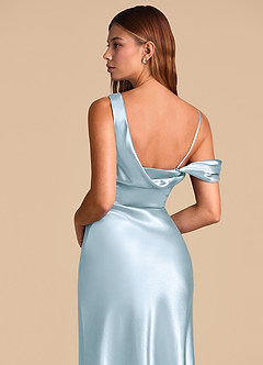 Azazie Madelyn Brudtärnklänningar Klä av Sjöjungfru i Metallisk satin Av axeln Himmelsblå Konvertibel image7