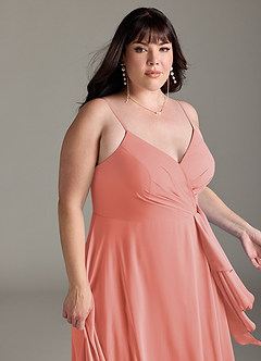 Azazie Akita Bridesmaid Dresses Coral A-Line Chiffon Dress image10