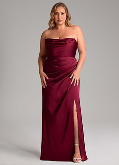 Azazie Leonis Bridesmaid Dresses Burgundy Mermaid Pleated Stretch Satin Convertible Dress image8