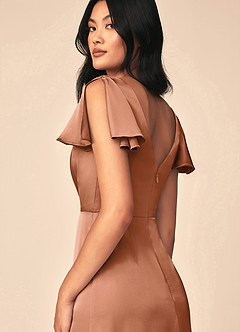 Azazie Soren Bridesmaid Dresses Bronzer A-Line Pleated Stretch Satin Dress image5