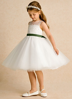 Azazie Lettie Flower Girl Dresses Ivory Olive Ball-Gown Lace Dress image3