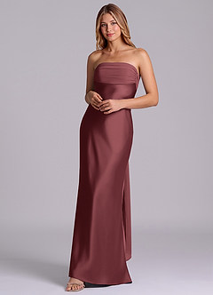 Azazie Ailanie Brudtärnklänningar Klä av Tubklänning i Stretch Satin Axelbandslös Merlot image3