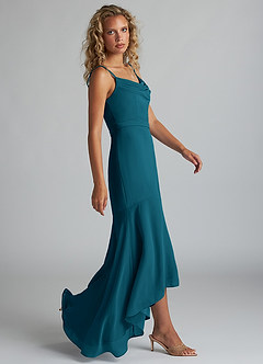Azazie Summer Bridesmaid Dresses Ink Blue Mermaid Scoop Cowl Chiffon Dress image3