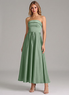 Azazie Lucienne Suknie dla druhen Linia A Pofałdowany Satyna elastyczna Długość kostki Sukienka image1