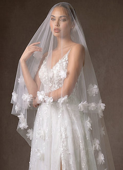 front 3D Flowers Cathedral Veil