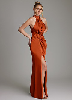 Azazie Gracelynn Bridesmaid Dresses Paprika Sheath Pleated Stretch Satin Dress image7
