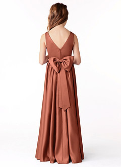 Azazie Hathaway Junior Clay A-Line Bow Stretch Satin Dress image2