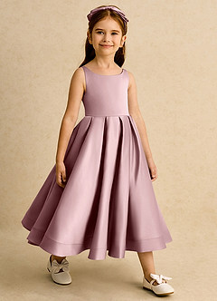 Azazie Babs Blumenmädchenkleider Ballkleid Plissee Matte Satin Kleid Altrosa image4