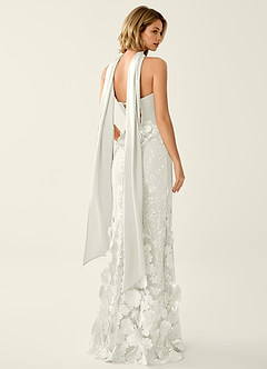 Wrensincia White 3D Flower Lace Satin Prom Dress image7