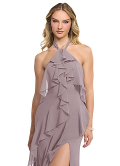 Azazie Velma Bridesmaid Dresses Dusk A-Line Side Slit Chiffon Dress image4