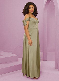 Barbie ♥ Azazie Bridesmaid Dresses Moss Green A-Line Off the Shoulder Stretch Satin Dress image12