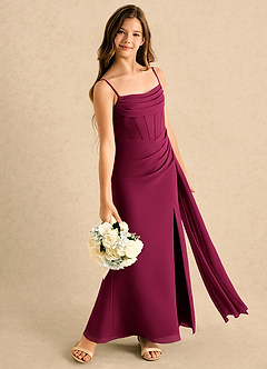 Azazie Moxie Girls Formal Sukienki dla dziewczynek sypiących kwiaty Linia A Koronka Szyfon Długość podłogi Sukienka image4