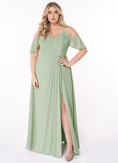 Azazie Dakota Bridesmaid Dresses Dusty Sage A-Line V-Neck Pleated Chiffon Dress image6
