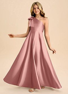 Azazie Penguin Junior Abito A-Line in Raso Elasticizzato Fiocco Rosetta image1