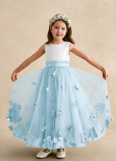 Azazie Vi Blumenmädchenkleider A-Linie ärmellos Tüll Kleid Himmelblau image5