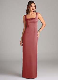 Azazie Flori Bridesmaid Dresses Antique Rose Sheath Side Slit Stretch Satin Dress image1