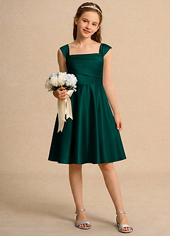 Azazie Budle Girls Formal Flower Girl Dresses Pine A-Line Pleated Matte Satin Dress image1