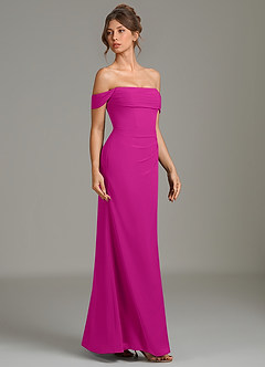 Azazie Jalice Vestidos de damas de honor Vestido de Fucsia de Gasa de Corte Sirena con Vestidos sin tirantes image4