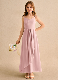 Azazie Zaida Girls Formal Flower Girl Dresses Powder Pink A-Line Pleated Chiffon Dress image3