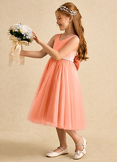 Azazie Firefly Flower Girl Dresses Sunset A-Line Bow Matte Satin Dress image1