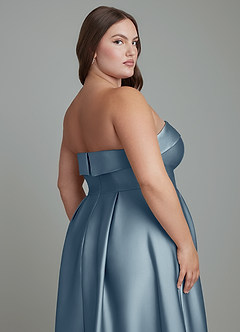 Azazie Lucienne Jurken voor bruidsmeisjes Converteerbaar Jurk van Stretch Satijn met A-lijn Strapless Stoffig Blauw image10