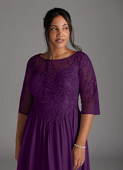 Azazie Mirielle vestidos de madre de la novia Vestido de Uva de Gasa de Corte en A con Encaje Scoop image12