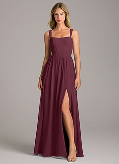 Azazie Rosaline Bridesmaid Dresses Cabernet A-Line Side Slit Chiffon Dress image4