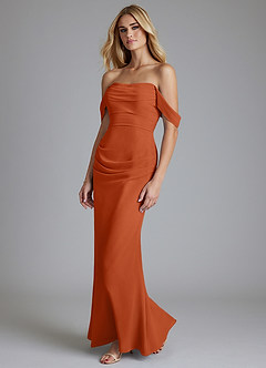 Azazie Luiza Bridesmaid Dresses Burnt Orange Mermaid Off the Shoulder Chiffon Dress image1