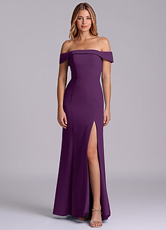 Azazie Luciana Bridesmaid Dresses Grape Sheath Off the Shoulder Chiffon Convertible Dress image1