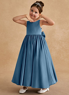 Azazie Bettie Flower Girl Dresses Bermuda A-Line Bow Matte Satin Dress image2