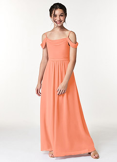 Azazie Alivia Junior Jurk van Chiffon met A-Lijn Off the Shoulder Zonsondergang image5