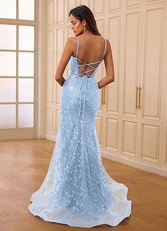 Glazia Bleu Ciel Robe de bal sirène à broderies florales et sequins image2