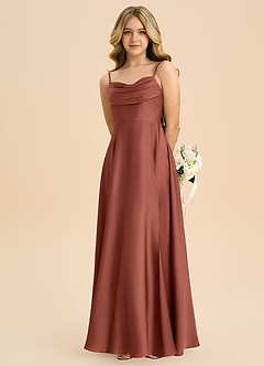 Azazie Bear Junior A라인 스윗하트 네크라인 스트레치 새틴 플로어 길이 주니어 신부 들러리 드레스 image6