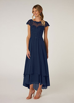 Azazie Shonda Mother of the Bride Dresses Dark Navy Lace Chiffon Dress image3