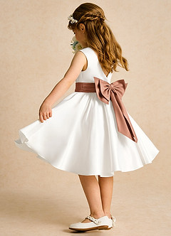 Azazie Sosie Blumenmädchenkleider A-Linie Plissee Matte Satin Kleid Elfenbein Bronzer image4