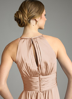 Azazie Bonnie Bridesmaid Dresses English Rose A-Line Pleated Stretch Satin Dress image6