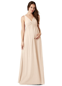 Azazie Yetta Brautjungfernkleider für Schwangere A-Linie V-Hals Versammelt Chiffon Bodenlänge Kleid image1