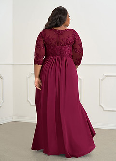 Azazie Hayek At-home Try On Dresses Agave A-Line V-Neck Lace Chiffon Dress image7