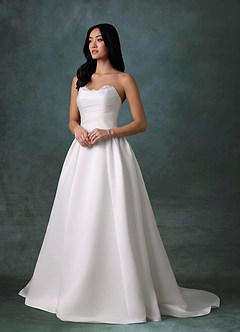 Azazie Melinda Wedding Dresses Diamond White Ball-Gown Strapless Satin Dress image4