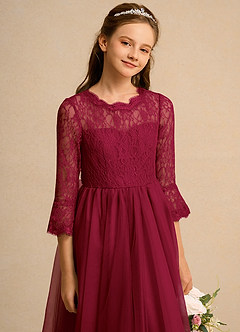 Azazie Lamb Girl Abiti da Ragazza di Fiori Abito Principessa in Pizzo Borgogna image5