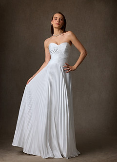 Azazie Liora Vestidos de novia Vestido de Diamante Blanco de Satén Elástico de Corte en A con Sin tirantes image1