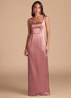 Azazie Flori Robes de demoiselle d'honneur Robe Fourreau en Satiné métallisé Fente Latérale Rose Poussiéreuse image2
