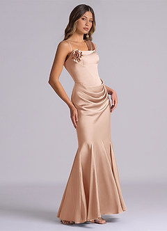 Azazie Inara Bridesmaid Dresses Rose Gold Mermaid Pleated Stretch Satin Dress image5