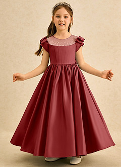 Azazie Toffee vestidos de niña de las flores Vestido Óxido de Satin Mate de Vestido de princesa con Lazo image3