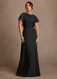Azazie Frieda Mother of the Bride Dresses Black A-Line Applique Chiffon Dress image1