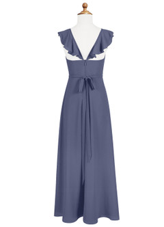 Azazie Emily Junior Robe Trapèze en Mousseline de soie Rayé Bleu Orageux image6