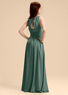 Azazie Bibiane Junior Jurk van Stretch Satijn met A-Lijn Geplooid Eucalyptus image7