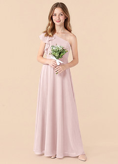 Azazie Arabella Junior Blushing Pink A-Line Ruched Chiffon Dress image5