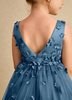 Azazie Lana Blumenmädchenkleider A-Linie ärmellos Matte Satin Kleid Bermudablau image7