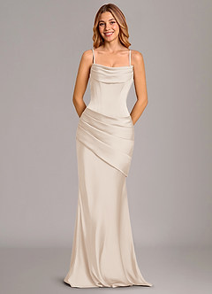 Azazie Pelagia Bridesmaid Dresses White Alabaster Mermaid Corset Stretch Satin Convertible Dress image6